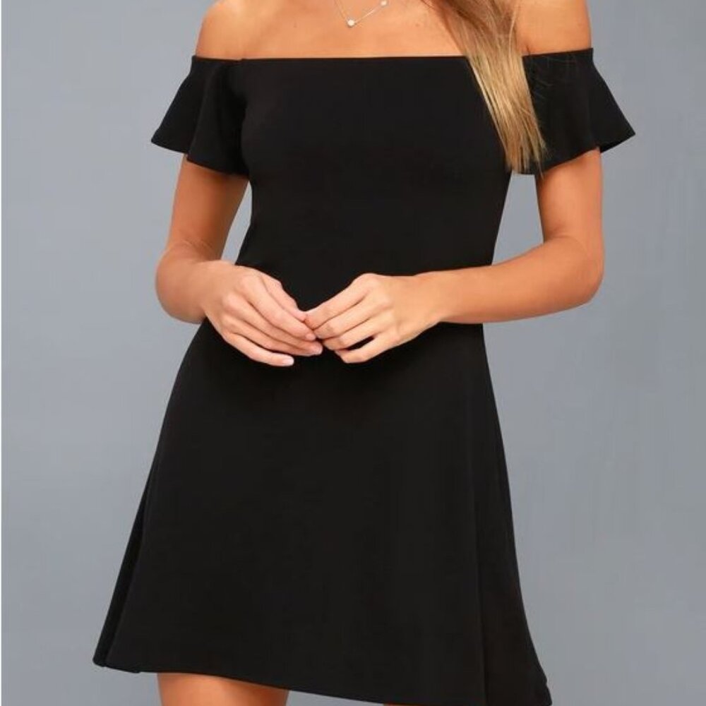 NEW! Lulu's Kiss Keeper Black Off-the-Shoulder Swing Dress